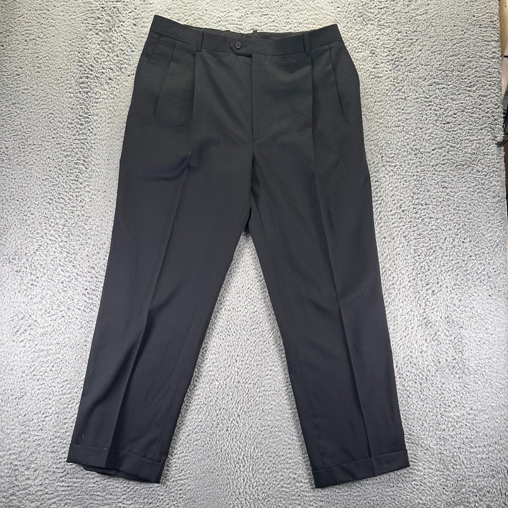 Versini Pant Mens 39x29 Black Wool Dress Straight Pleated Business Preppy Office